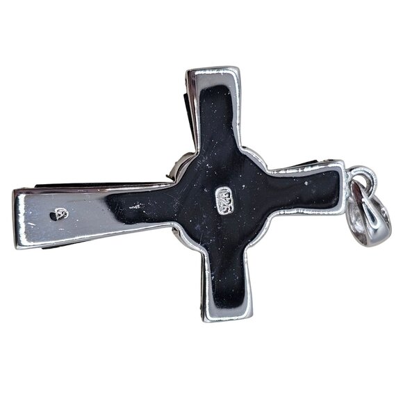 VTG Necklace Pendant Black Silver Onyx Marcasite Cross Religious Faith Gothic - Picture 12 of 14